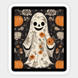 Halloween Costume Vintage Floral Ghost Pumpkin Funny Graphic Sticker